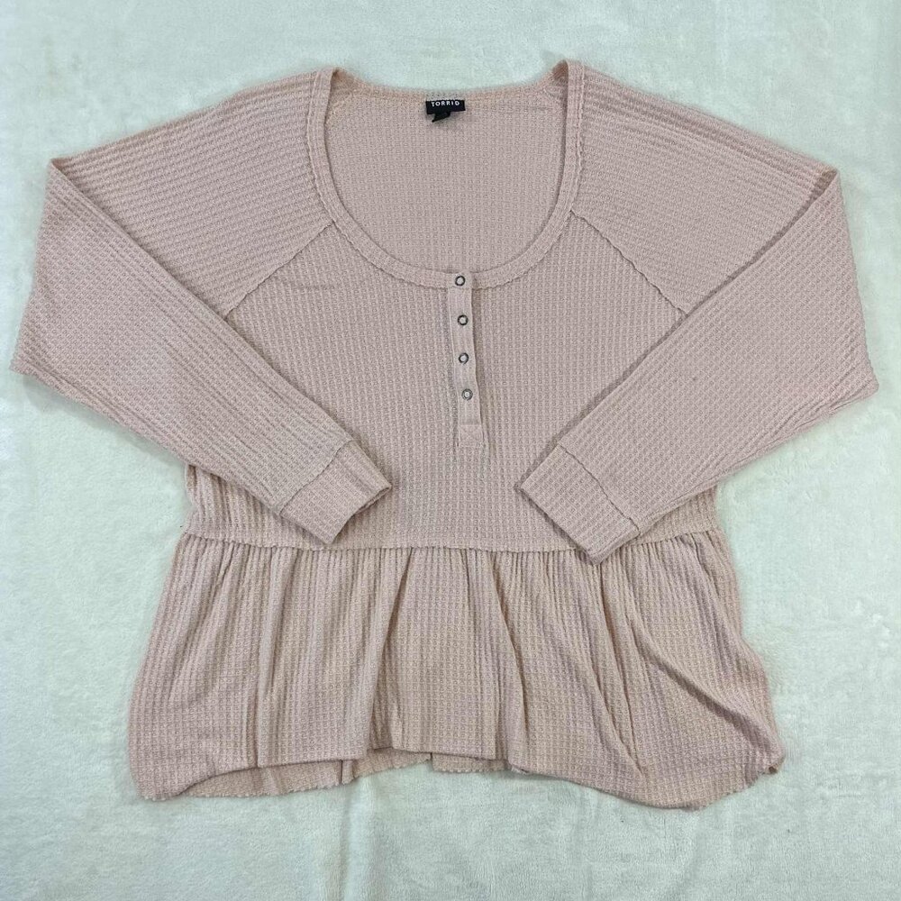 Torrid Pink Ribbed Long Sleeve Blouse - Picture 2 of 13